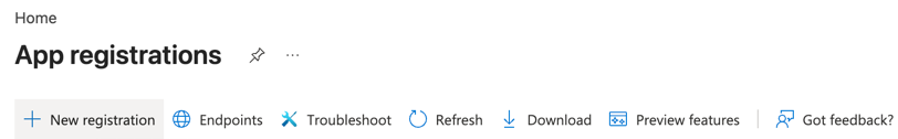 The App registrations page with the New registration button