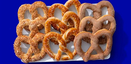 Auntie Anne's pretzel buckets and party tray spread