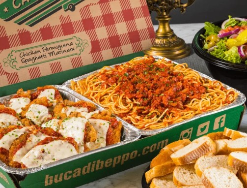 Buca di Beppo pasta full pans for office catering