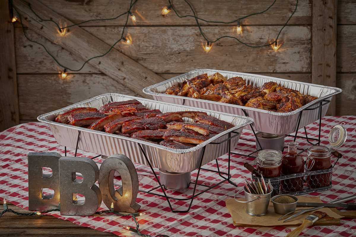 Famous Dave's Double Dave package with two pit-smoked meats, sides, and cornbread