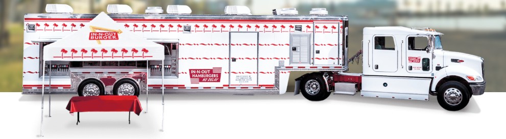 In-N-Out Cookout Truck mobile kitchen cooking Double-Doubles on-site for a corporate event