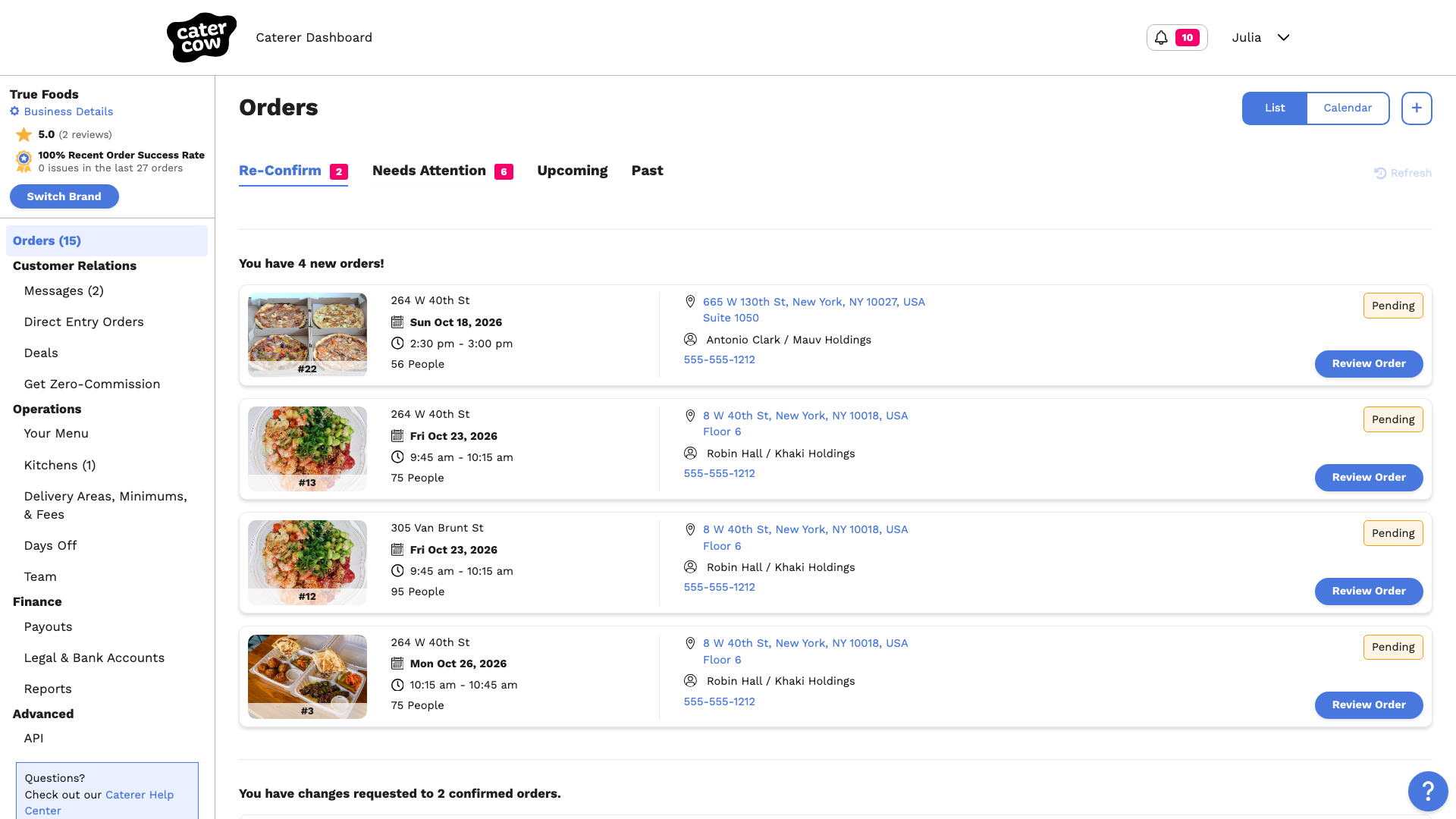 The Orders page with new orders under the Needs Attention tab