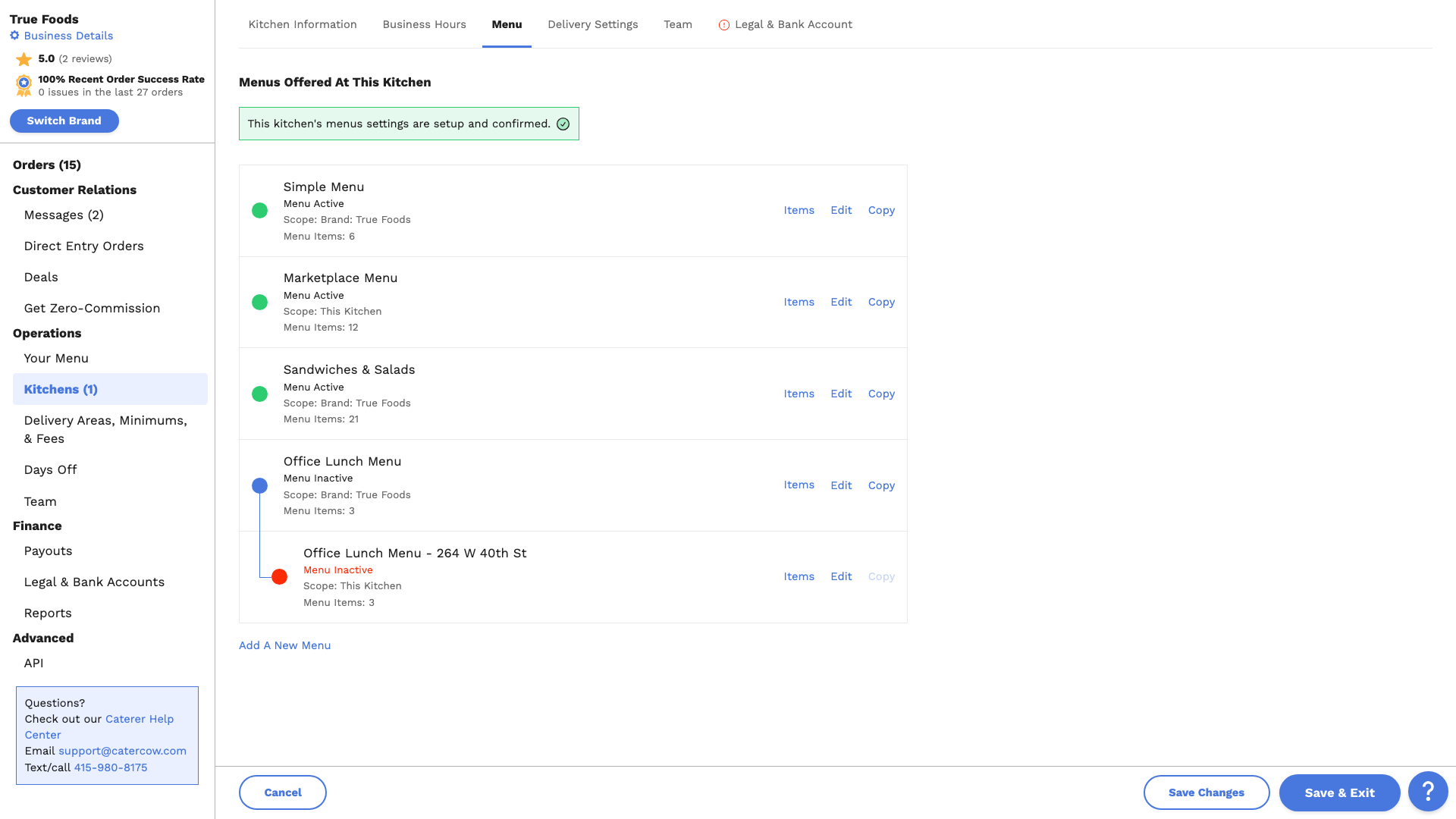 The Menu tab with the linked copy nested under the original menu