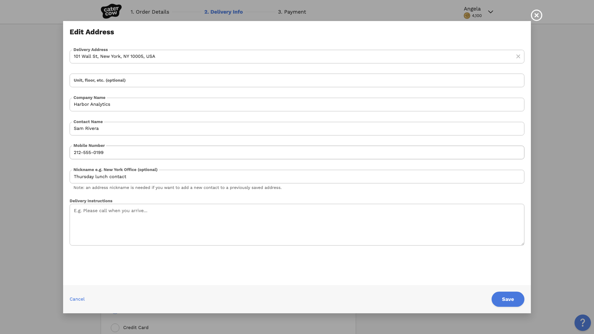 The Edit Address form with an updated mobile number