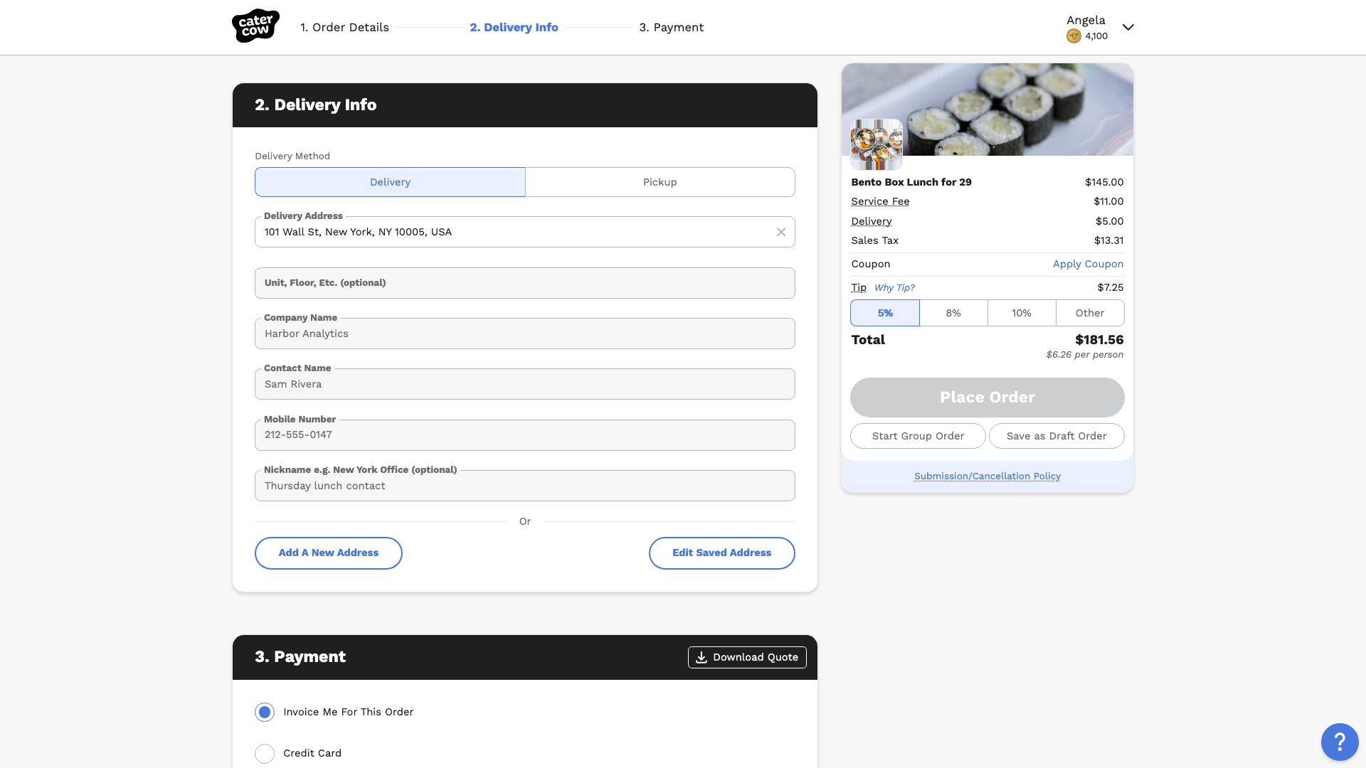 Checkout using the newly added address, with the new contact name, mobile number, and nickname